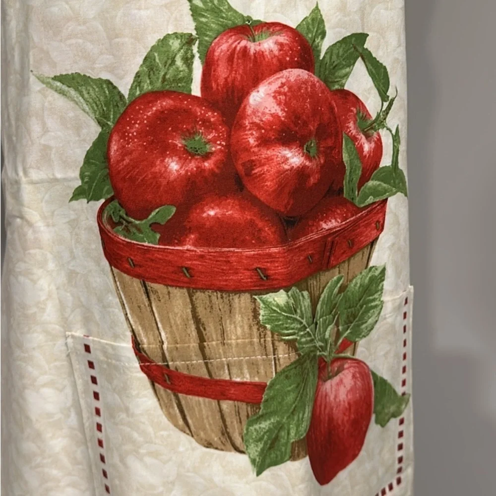Handcrafted double sided Apron with Apples and Poinsettias with pockets